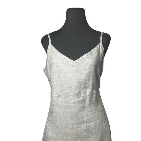 Eileen Fisher Linen Dress Tan Silver Metallic Shimmer Slip Minimalist SZ L - Picture 4 of 16